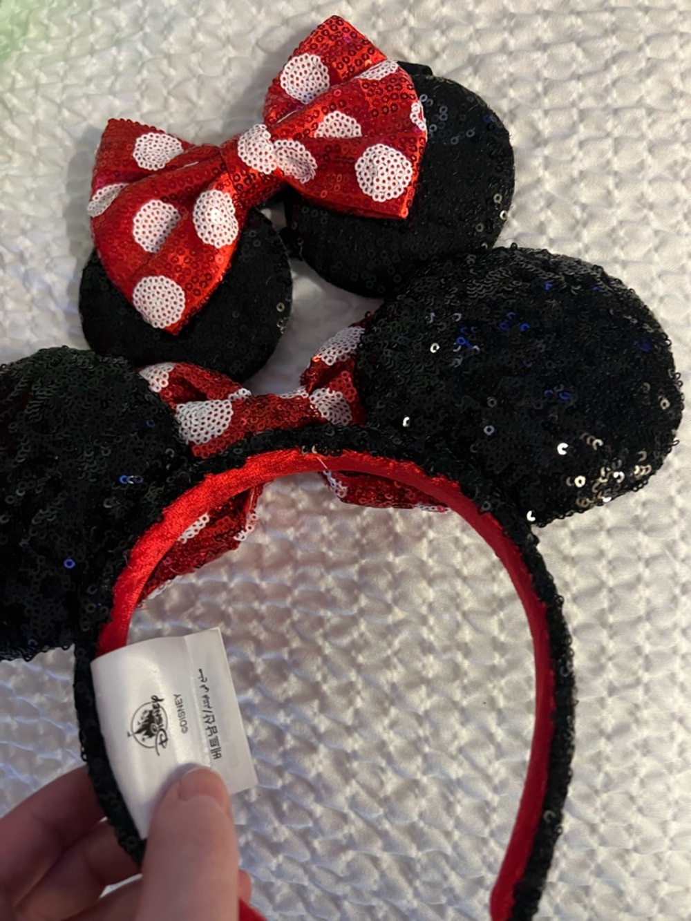 Disney Baby Minnie Mouse Ears Headband Polka Dot Sequin Disneyland Paris Toddler - Picture 3 of 5